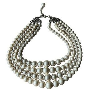 Vintage Multi Strand Graduated Pearl Choker Ivory Necklace 13" w/ 2.5" extender